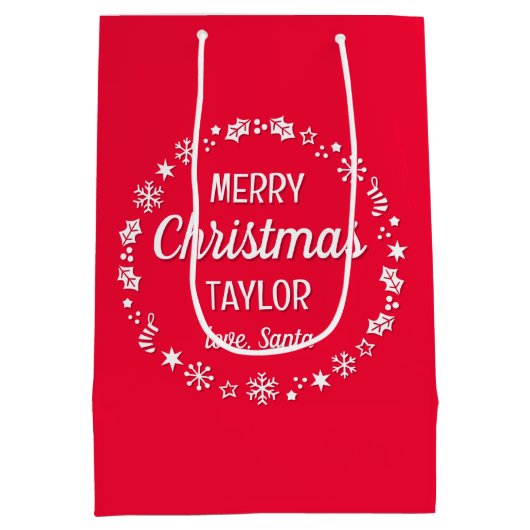 Sac Cadeau Moyen Love Père Noël Joyeux Noël Nom personnalisé Rouge (Dos)