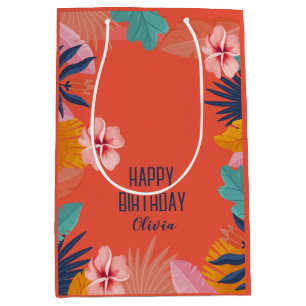 Sac Cadeau Moyen Luau Tropical Birthday - Custom Hawaiian Party