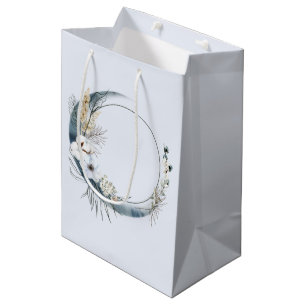 Sac Cadeau Moyen Lune de croissant bleu avec fleurs blanches