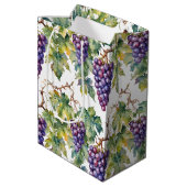 Sac Cadeau Moyen Lush Watercolor Purple Grape Vine Pattern (Dos Angle)