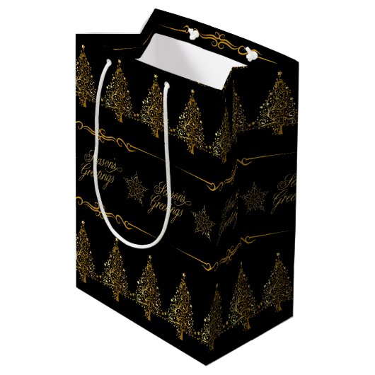 Sac Cadeau Moyen Luxe Elegant Black Gold sapin de Noël (Dos Angle)