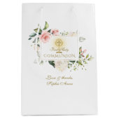 Sac Cadeau Moyen Luxe Fleurs Flush Frame Gold Girl Christening (Devant)