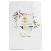 Sac Cadeau Moyen Luxe Fleurs Flush Frame Gold Girl Christening (Dos)