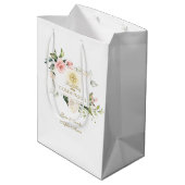 Sac Cadeau Moyen Luxe Fleurs Flush Frame Gold Girl Christening (Dos Angle)