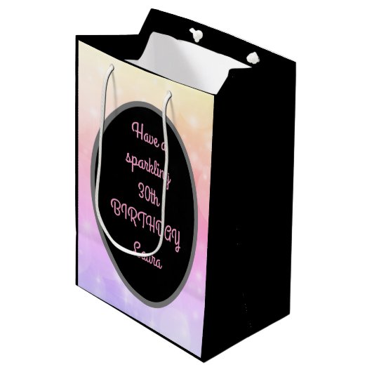 Sac Cadeau Moyen Luxe Or et rose Personnalisé 30e anniversaire (Devant Angle)