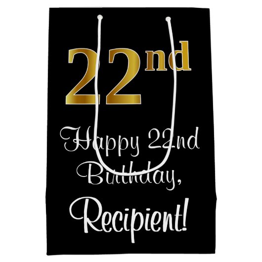 Sac Cadeau Moyen Luxueux, élégant, Faux Gold Look 22e anniversaire (Dos)