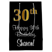 Sac Cadeau Moyen Luxueux, élégant, Faux Gold Look 30e anniversaire (Dos)