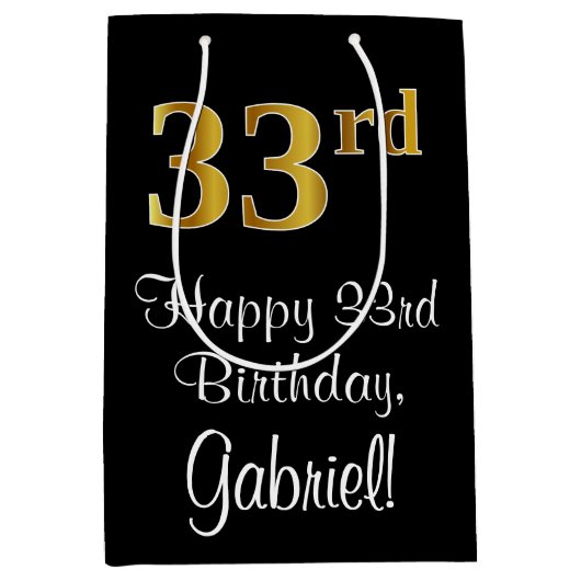 Sac Cadeau Moyen Luxueux, élégant, Faux Gold Look 33e anniversaire (Devant)