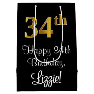 Sac Cadeau Moyen Luxueux, élégant, Faux Gold Look 34e anniversaire