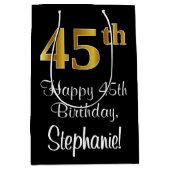 Sac Cadeau Moyen Luxueux, élégant, Faux Gold Look 45e anniversaire (Devant)