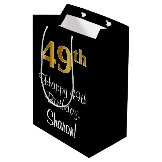 Sac Cadeau Moyen Luxueux, élégant, Faux Gold Look 49e anniversaire (Dos Angle)