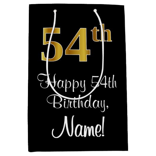 Sac Cadeau Moyen Luxueux, élégant, Faux Gold Look 54e anniversaire (Devant)