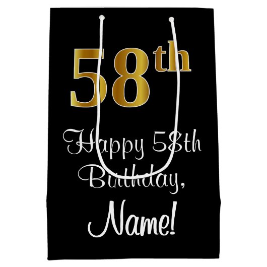 Sac Cadeau Moyen Luxueux, élégant, Faux Gold Look 58e anniversaire (Dos)