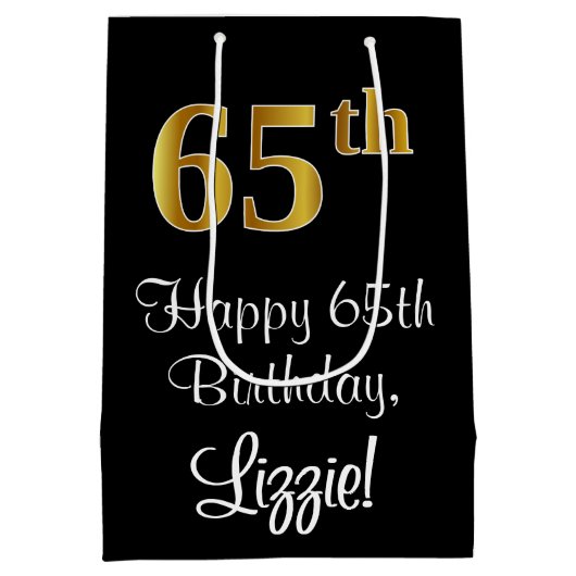 Sac Cadeau Moyen Luxueux, élégant, Faux Gold Look 65e anniversaire (Dos)