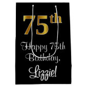 Sac Cadeau Moyen Luxueux, élégant, Faux Gold Look 75e anniversaire (Dos)