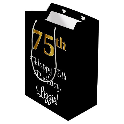 Sac Cadeau Moyen Luxueux, élégant, Faux Gold Look 75e anniversaire (Dos Angle)