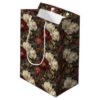 Sac Cadeau Moyen Luxury Christmas Red and Winter White Floral