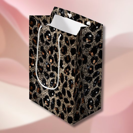 Sac Cadeau Moyen Luxury Glitter Brown Black Gold Leopard Pattern