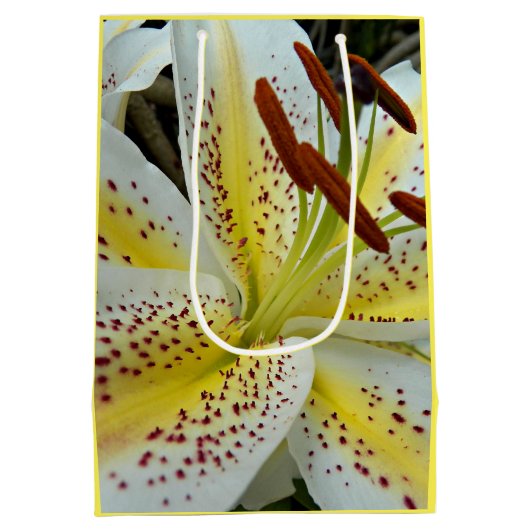 Sac Cadeau Moyen Lys orientaux blancs avec Starburst jaune Floral (Dos)