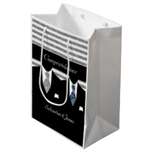 Sac Cadeau Moyen M. Et M. Suits Mariage Personnalisé Blue Grey