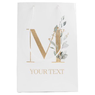 Sac Cadeau Moyen M Monogramme Floral Personnalisé Moyen Cadeau