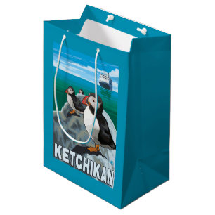 Sac Cadeau Moyen Macareux et bateau de croisière - Ketchikan,