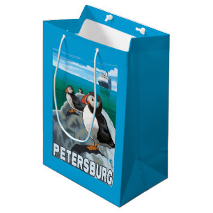 Sac Cadeau Moyen Macareux et bateau de croisière - Pétersbourg,