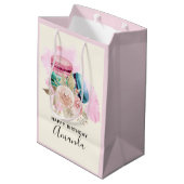 Sac Cadeau Moyen Macarons et Fleurs Aquarelle Colorés Anniversaire (Dos Angle)
