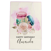 Sac Cadeau Moyen Macarons et Fleurs Aquarelle Colorés Anniversaire (Dos)