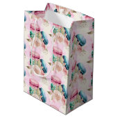 Sac Cadeau Moyen Macarons et fleurs colorés Motif d'aquarelle (Dos Angle)