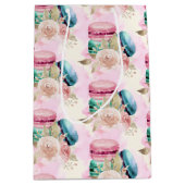 Sac Cadeau Moyen Macarons et fleurs colorés Motif d'aquarelle (Devant)