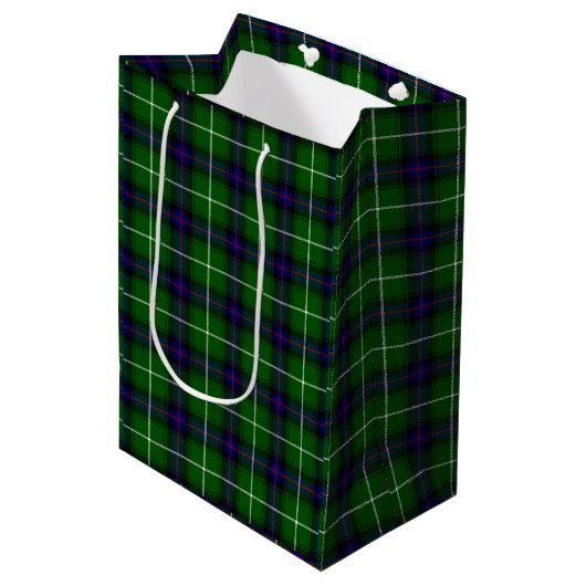 Sac Cadeau Moyen MacDonald tartan bleu vert plaid (Devant Angle)