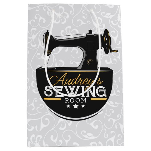 Sac Cadeau Moyen Machine à coudre ancienne AJOUTEZ NOM Couturière T (Devant)