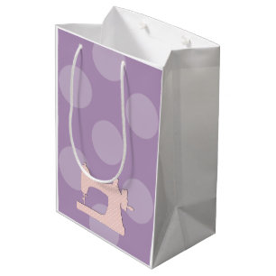 Sac Cadeau Moyen Machine à coudre, Pois - Blanc rose