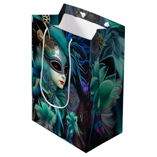 Sac Cadeau Moyen Madame Masquerade Turquoise (Devant Angle)