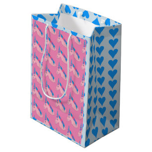 Sac Cadeau Moyen Magique rose violet bleu coeur Unicorn Fairytale