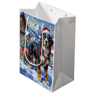 Sac Cadeau Moyen Magnifique chien de montagne bernois Noël alpin