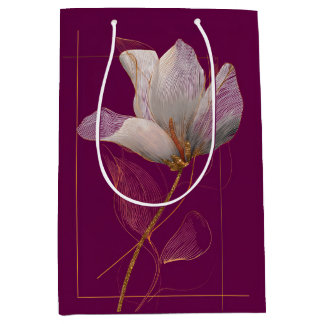 Sac Cadeau Moyen Magnolia blanche ligne or magenta