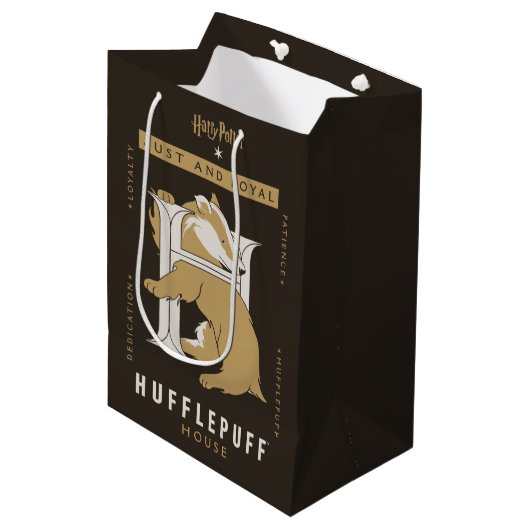 Sac Cadeau Moyen Maison HUFFLEPUFF™ Juste Et Loyale (Devant Angle)
