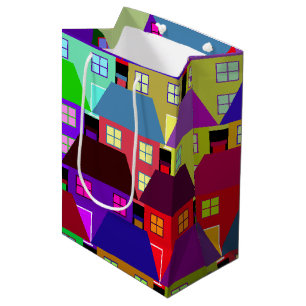 SAC CADEAU MOYEN MAISONS COLORÉES RÉSIDENTIELLES HABITATIONS VINTAG