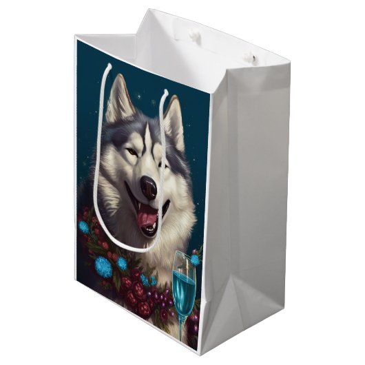 Sac Cadeau Moyen Malamute de l'Alaska Nouvel An (Devant Angle)