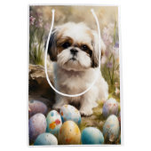 Sac Cadeau Moyen Malti Tzu Chien avec Oeufs de Pâques Vacances (Devant)