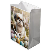Sac Cadeau Moyen Malti Tzu Chien avec Oeufs de Pâques Vacances (Dos Angle)
