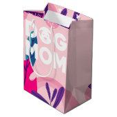 Sac Cadeau Moyen Maman de chien, Fleurs roses et Feuilles (Dos Angle)