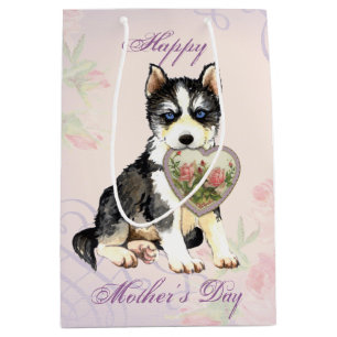 Sac Cadeau Moyen Maman du coeur de Husky