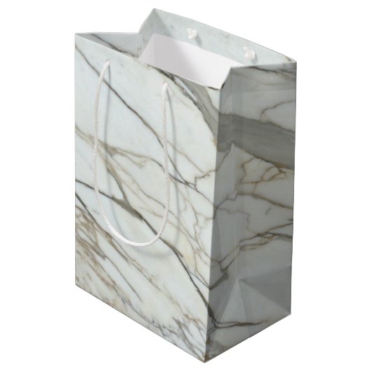 Sac Cadeau Moyen Marbre blanc chic, texture granite (Dos Angle)