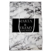 Sac Cadeau Moyen Marbre blanc Élégant Avec Noir (Dos)