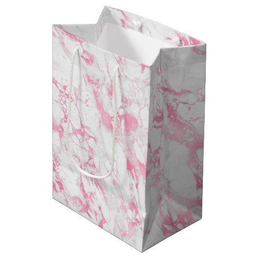 Sac Cadeau Moyen Marbre blanc rose (Devant Angle)