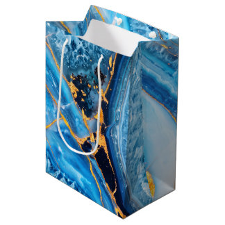 Sac Cadeau Moyen Marbre bleu et or