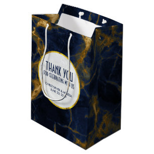 Sac Cadeau Moyen Marbre bleu marine et or Marbre moderne Merci Mari